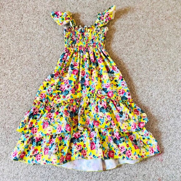 Lilli Lovebird Yellow Rose Flared Layered Floral Cotton Dress Girls 10 - Picture 5 of 7
